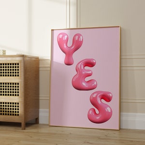 Yes Bubble Print, Pink Trendy Wall Art, Girly Preppy Decor, Trendy Retro Poster, Preppy Dorm Decor, Pink Preppy Wall Art, Bubble Wall Art