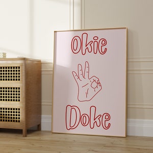 Okie Doke Print - Mid Century Print - Estetyczna sztuka ścienna - Różowa sztuka ścienna - Druk typograficzny - Ręcznie rysowany szkic - Modny nadruk