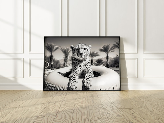 Cheetah Poster, Black and White Photography, Vintage Photography, Vintage Fashion Digital Print, Wall Art Dorm Printable Cheetah