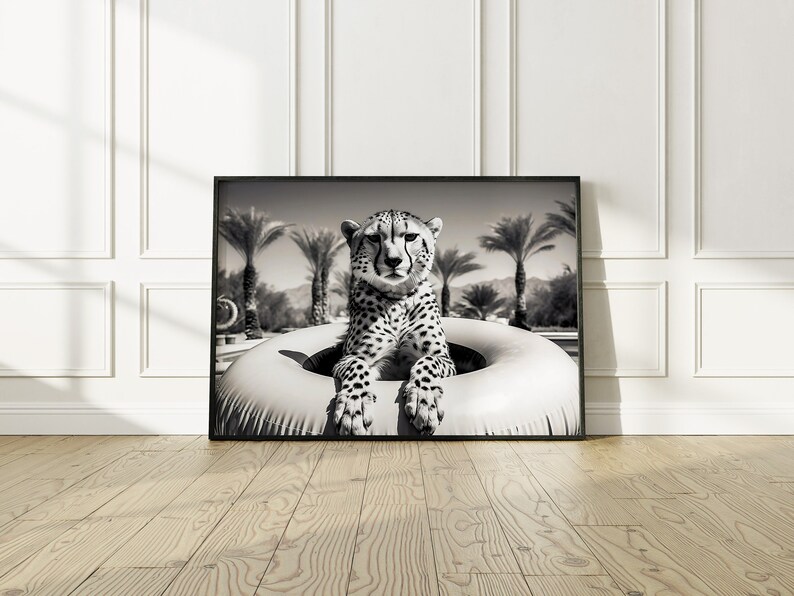 image of a cheetah in a pool float