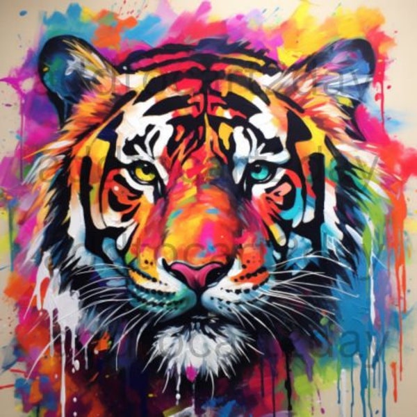 Tigre graffiti svg, peinture à l'huile de tigre, peinture animalière, art animalier, art mural tigre, svg de visage de tigre, téléchargement immédiat, art numérique imprimable