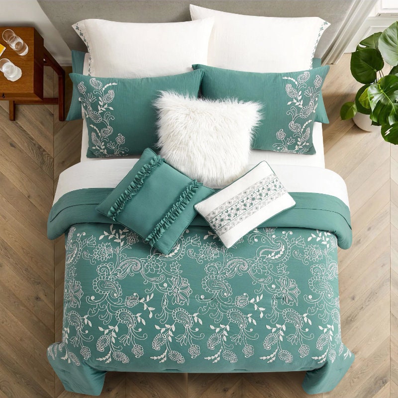 Buy 12 Pcs Bohemian Style Bed in a Bag Comforter Set, Embroidered Bed