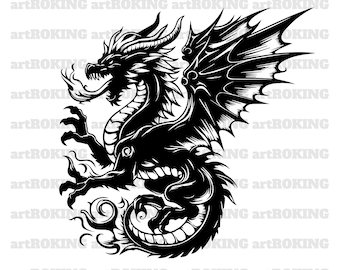 Detailed Dragon Vector Art: Tattoo Clipart (SVG, Printable)