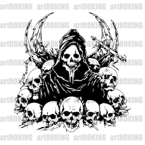 Grim Reaper Digital Tattoo Design , Death Skull Tattoo, Gothic Tattoo