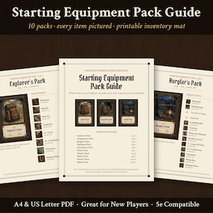 Guia de Equipamentos para D&D: Referência Visual, Guia de Equipamento Inicial, Ficha de Inventário Imprimível, O Que Tem na Sua Mochila, 5ª Edição, PDF em A4 e Carta