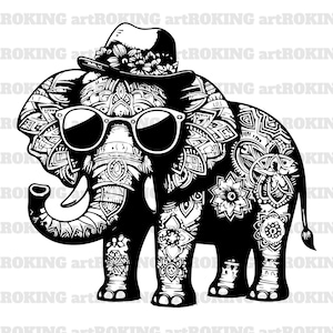 Elephant with Hat SVG: Tattoo Clipart Printable