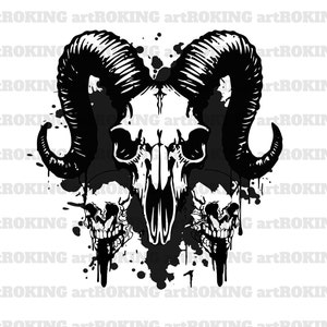 Goat Skull Gothic Vector Art (SVG, afdrukbaar)
