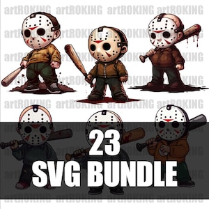 Jason Voorhees Chibi SVG Bundle, Halloween Horror Clipart, Printable Vector Art, Jason Shirt Design, Scary Halloween SVG Pack, Jason Svg