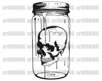 Skull Svg, Gothic Svg, Skeleton Svg, Skull Shirt, Skull Vector, Skull Printable Skull Gothic Clipart, art, imagination, skull in a jar