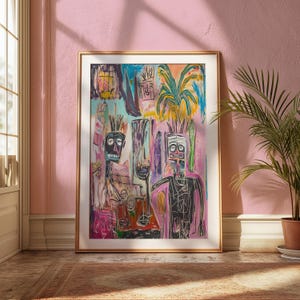 Pink Basquiat Inspired, Oil Painting Abstract Wall Art Print