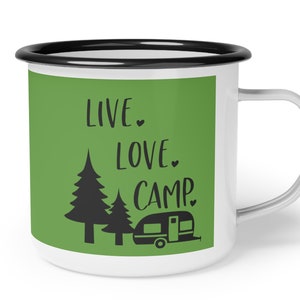 Cute Camping Enamel Mug, lightweight camping mug, gift for campers, versatile Enamel Camp Cup, camping gift