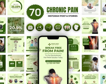 Plantillas de Instagram para el dolor crónico: Publicaciones médicas en Canva para redes sociales (descarga digital)