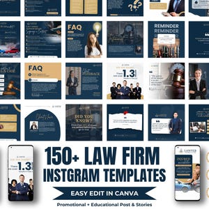 Law Firm Lawyer Instagram Templates, Attorney Instagram Templates, Social Media Marketing Template for Law Firm, Editable Canva Template