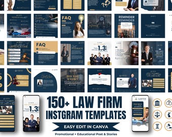 Law Firm Lawyer Instagram Templates, Attorney Instagram Templates, Social Media Marketing Template for Law Firm, Editable Canva Template