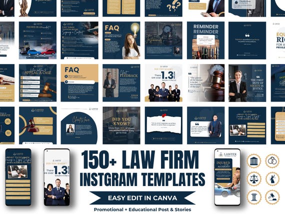 Law Firm Instagram Templates: Attorney Social Media Canva Templates (Digital Download)