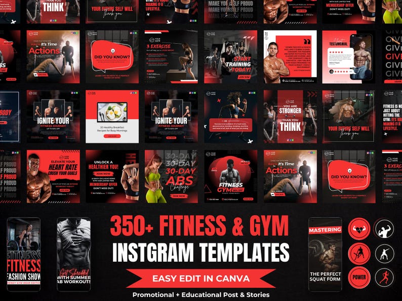 Fitnessstudio Instagram-Vorlagen: Fitness Social Media Bundle (Canva Editierbar, PDF-Anleitung) Bild 2