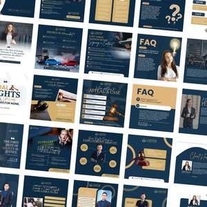 May include: A collage of images promoting legal services. The images feature a variety of legal topics, including equal rights, employment disputes, and appeals. The images are all in a dark blue and gold color scheme and feature a gavel and other legal symbols.