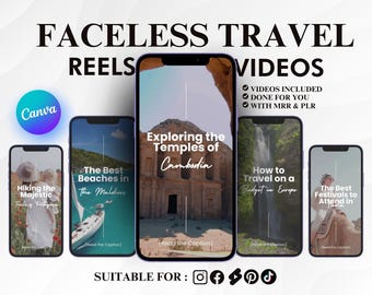 100 videosjablonen voor reisspoelen: anonieme marketing, bewerkbaar op canva (digitale download)