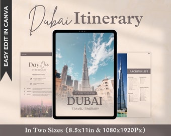 Szablon planu podróży po Dubaju: Edytowalny planer podróży (wersja cyfrowa do pobrania)