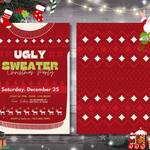 Editable Ugly Sweater Party Invitation Rustic Christmas Ugly Sweater Invitation Holiday Printable Christmas Invite Template