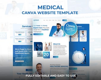 Plantilla de sitio web para clínica médica: Diseño de página de destino de Canva Healthcare (logotipo gratuito incluido)