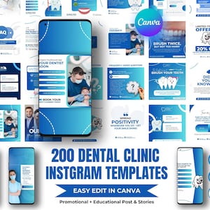 Dentist Instagram Canva Templates: Dental Clinic Social Media (200)