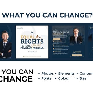 May include: A blue and white graphic design with the text "What You Can Change?" and "You Can Change". The graphic also includes the text "Equal Rights for all, special privileges for none." and "Attorney-Client Privilege?" with bullet points listing the benefits of attorney-client privilege. The graphic also includes the text "Intellectual Property" with a diagram of the steps involved in intellectual property protection.