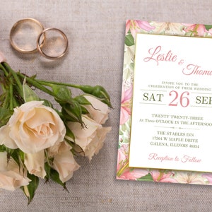 Watercolor Floral Wedding Invitation Template: Pink Peony Design (Printable, Instant Download)