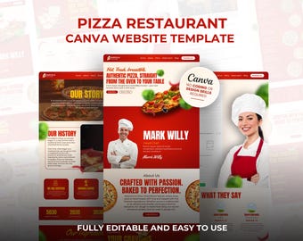 Pizza Restaurant Website Template: Editable Canva Design with Menu