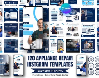 Appliance Repair Instagram Templates: Editable Canva Social Media (Digital Download)