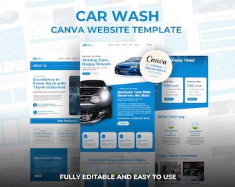 Car Wash Website Template: Automotive Business Canva Design (Free Logo Included)
