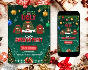 Editable Ugly Christmas Sweater Party Invitation (Digital Download)