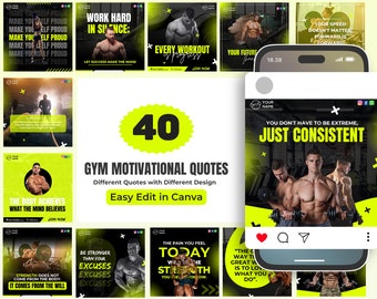 Gym Motivation Instagram Templates: Fitness Social Media Bundle (Canva)