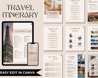 Edytowalny szablon planu podróży, drukowany planer podróży (Canva)