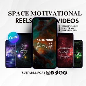 Space Motivational Reels: Canva Instagram & TikTok Templates (Digital Download) image 1