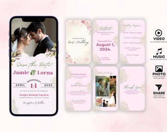 Animierte Hochzeitseinladung Vorlage: Save the Date (editierbar in Canva)