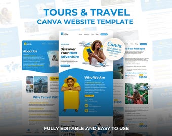 Travel Agent Website Canva Template: Customizable Landing Page