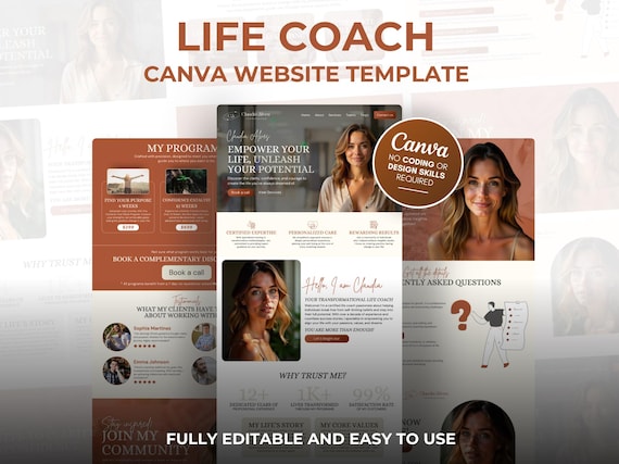Life Coach Website Template: Canva One Page Design