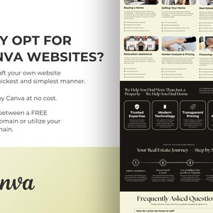 May include: A Canva website advertisement with text that reads "WHY OPT FOR CANVA WEBSITES?" and "Easily craft your own website in the quickest and simplest manner." The ad includes sections on real estate services.