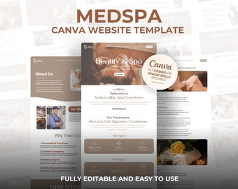 May include: A website template for a Medspa, featuring a design for a beauty and spa business. The template includes sections for 'About Us', 'Our Treatments', and 'Our Story'. The design is fully editable and easy to use.