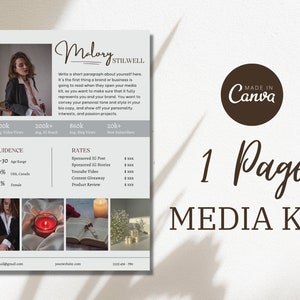 1 Page Media Influencer Rate Sheet Template for Social Media Creators | Media Kit for Tiktok, Instagram, Blogger, YouTube, Influencer | Kit