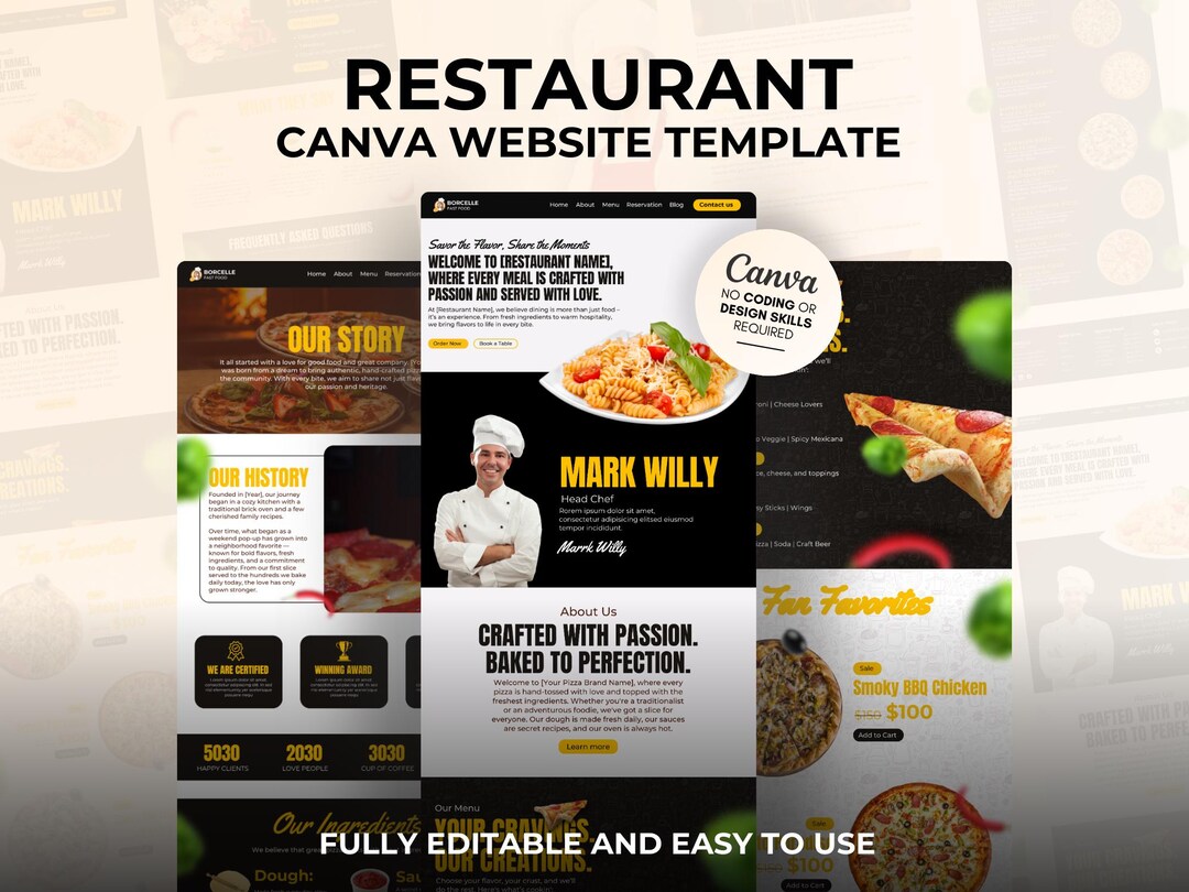 Canva Restaurant Website Template – Catering, Cafe & Chef Landing Page ...