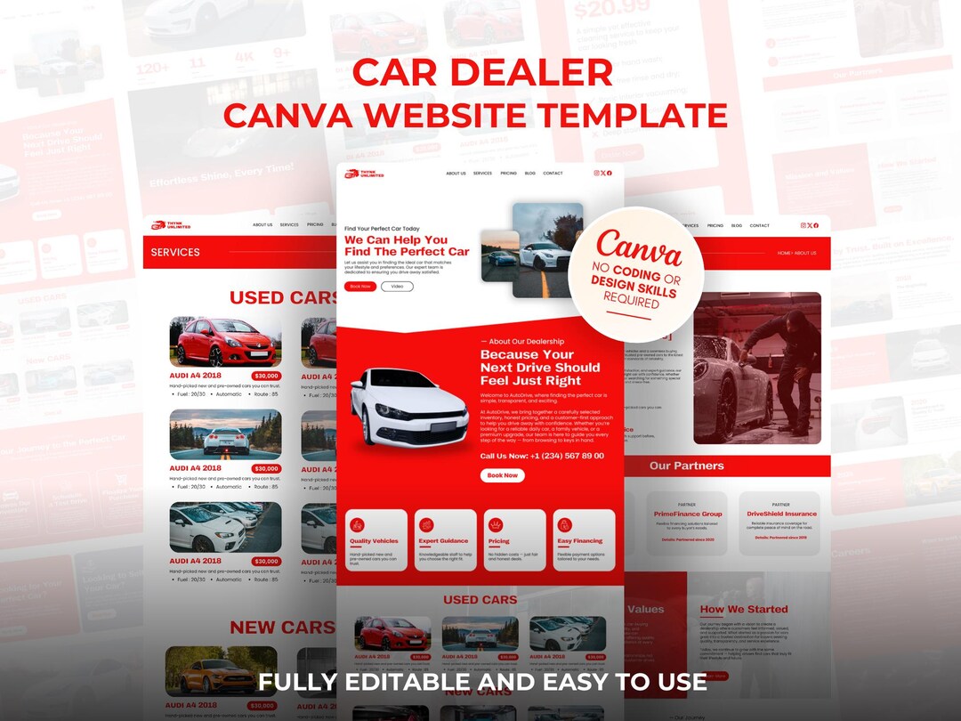 Canva Car Dealer Website Template Auto Sales & Used Car Landing Page