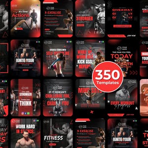 Fitnessstudio Instagram-Vorlagen: Fitness Social Media Bundle (Canva Editierbar, PDF-Anleitung)