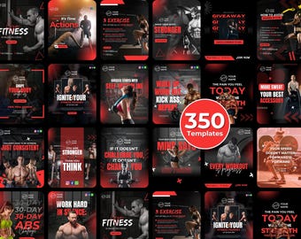 Gym Instagram Templates: Fitness Social Media Bundle (Canva Editable, PDF Guide)
