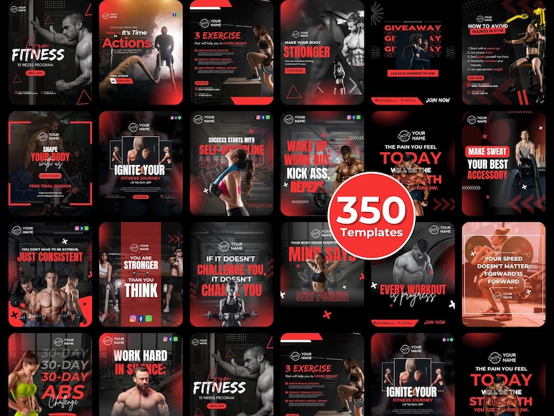 Fitnessstudio Instagram-Vorlagen: Fitness Social Media Bundle (Canva Editierbar, PDF-Anleitung) Bild 1