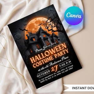 Haunted House Halloween Invitation | Halloween Costume Party Invite 5x7 Editable Canva Party Invitation Template Printable Digital Download