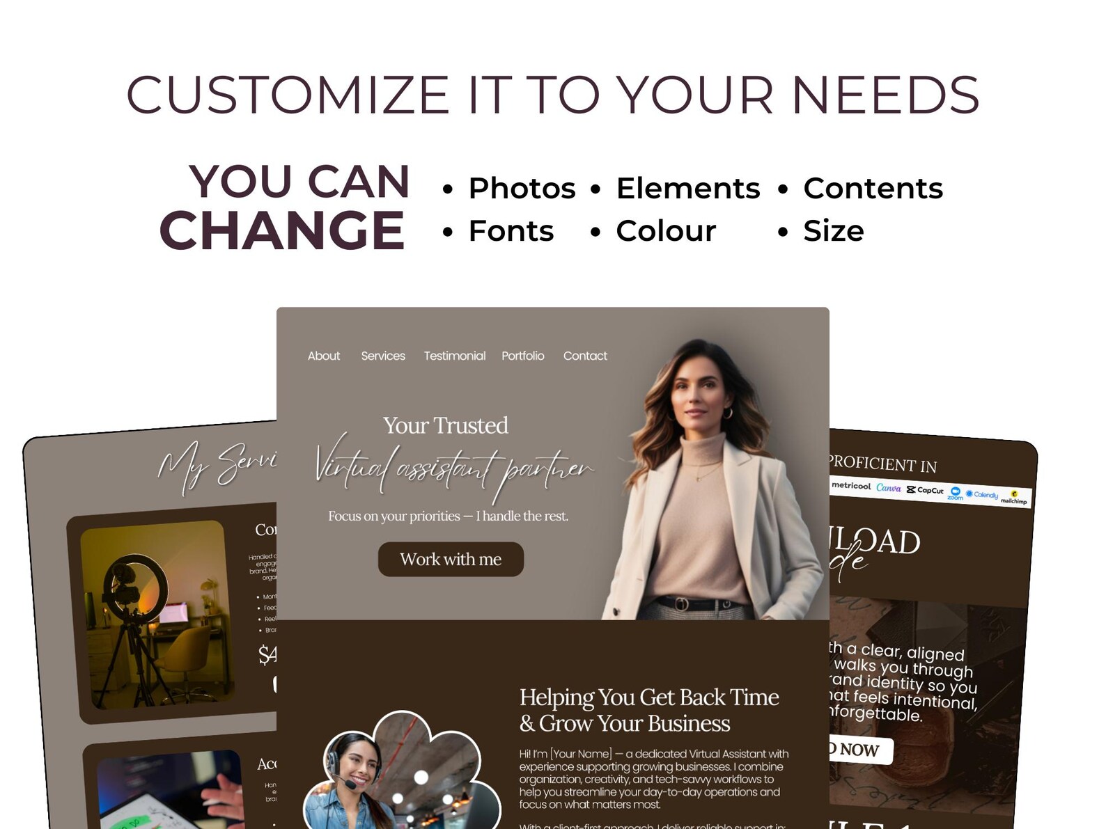 Virtual Assistant Website Template – Editable One-page Canva Portfolio ...