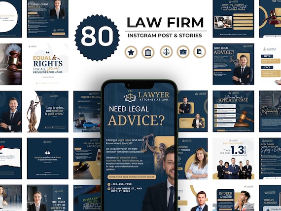 Law Firm Instagram Templates: Attorney Social Media (Canva Editable)