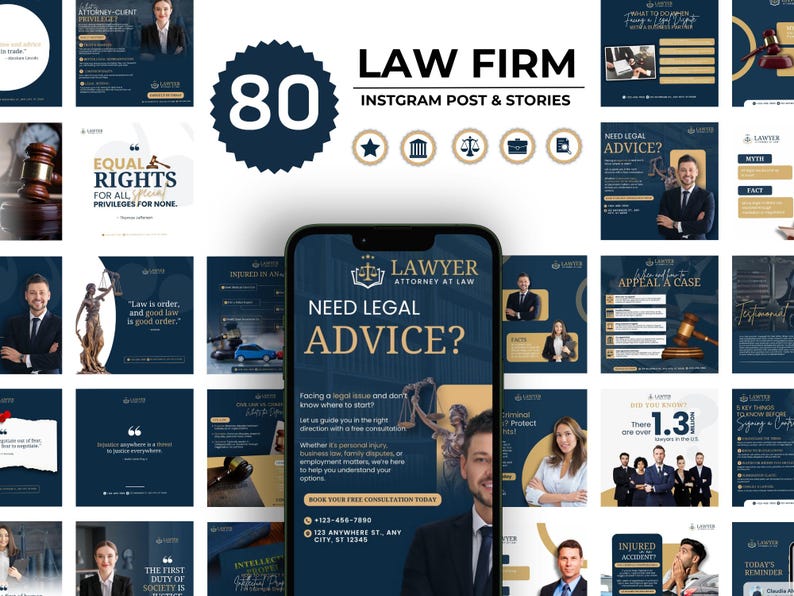Law Firm Instagram Templates: Attorney Social Media (Canva Editable) image 1
